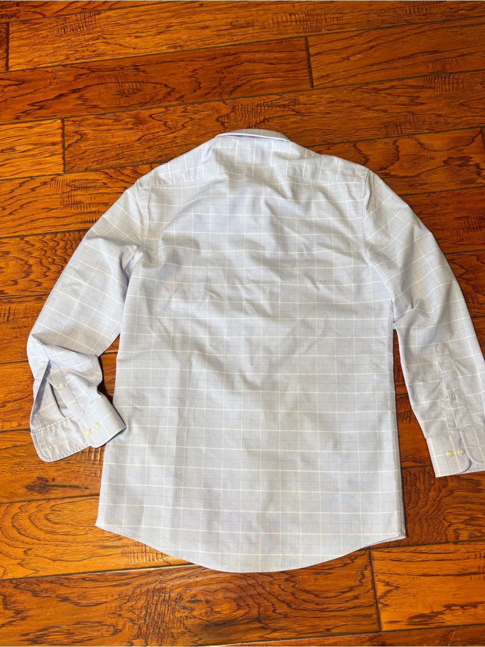 Stafford Light Blue Windowpane Button-Up Dress Shirt coolmax